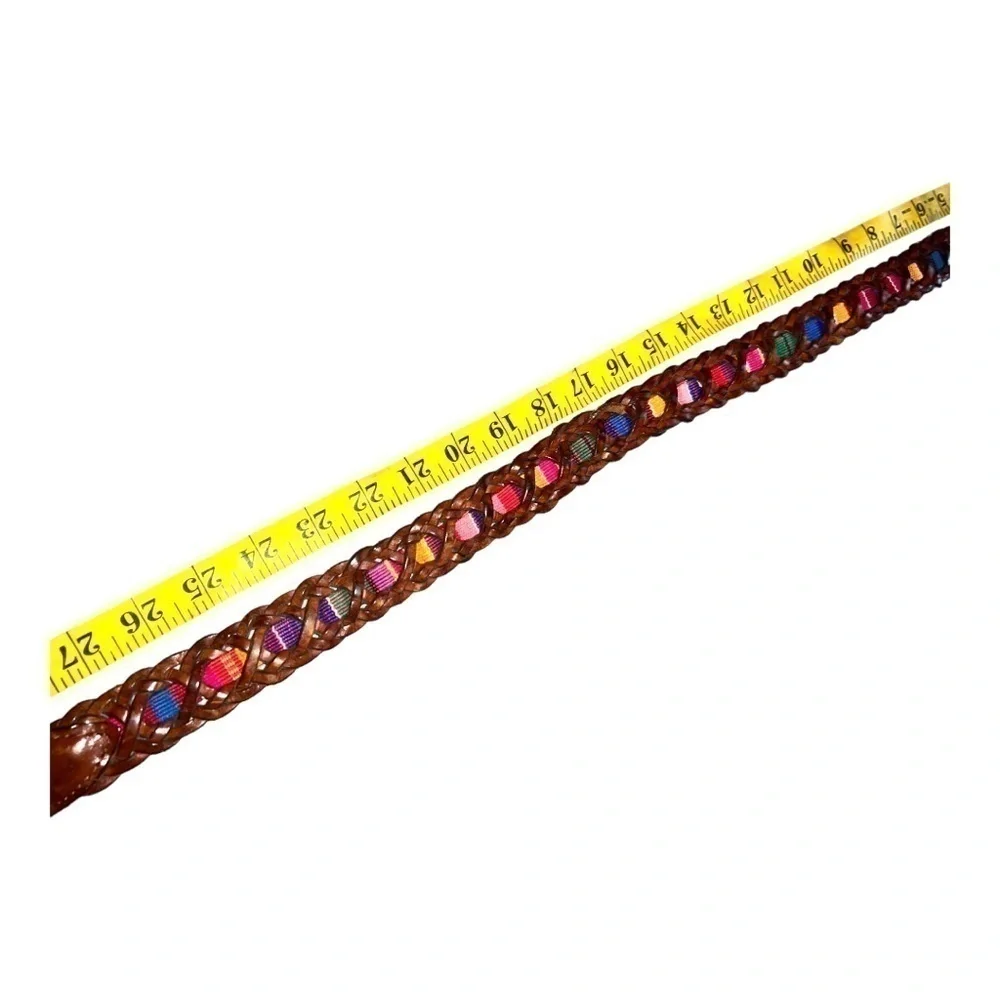 Vintage ▶️ Fossil ◀️ Braided Leather Multi Color Textile Belt. Size Medium